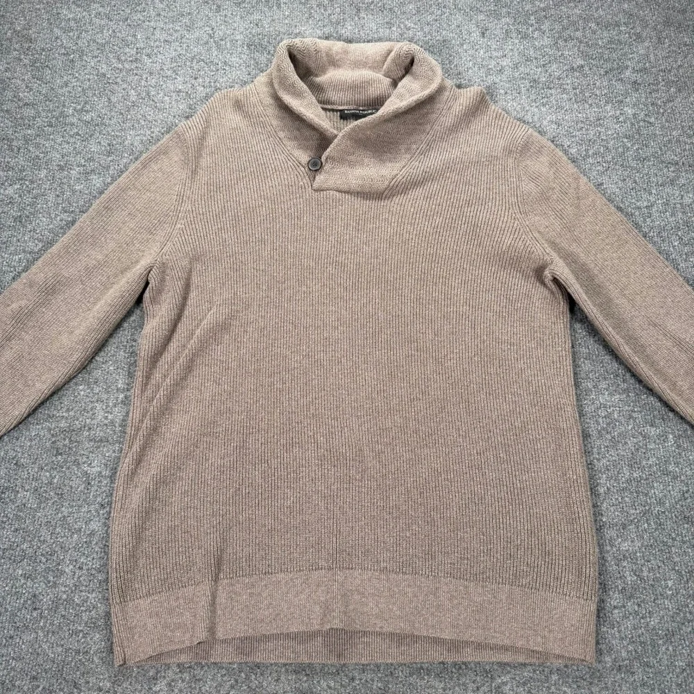 Banana Republic Mens Shawl Collar Ribbed Sweater Taupe Brown Large #4163